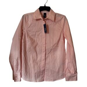 Izod Women's Blouse Small NWT Button Down Pink‎ Striped